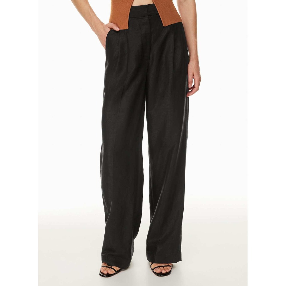 Aritzia Wilfred Black Linen Blend Effortless Pleated Wide Leg Pant Pocket 12